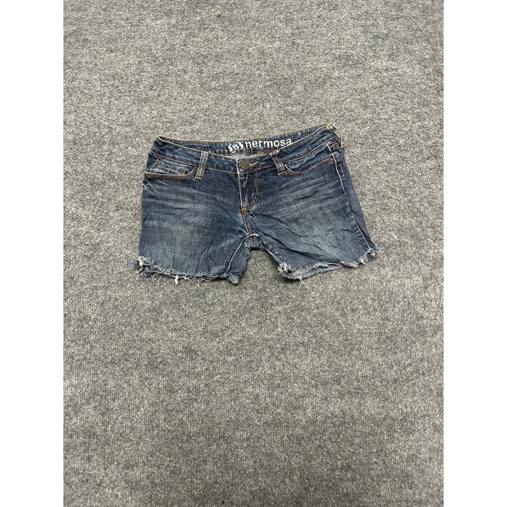 BKE Denim Shorts Womens Size 1 Long Blue Hermosa Super Skinny Cut Off Frayed Hem